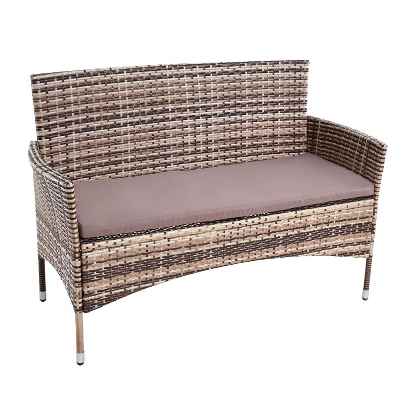 Polyrattan Gartenbank – 2-Sitzer Sitzbank mit Sitzkissen, verschiedene Farben, wetterfest