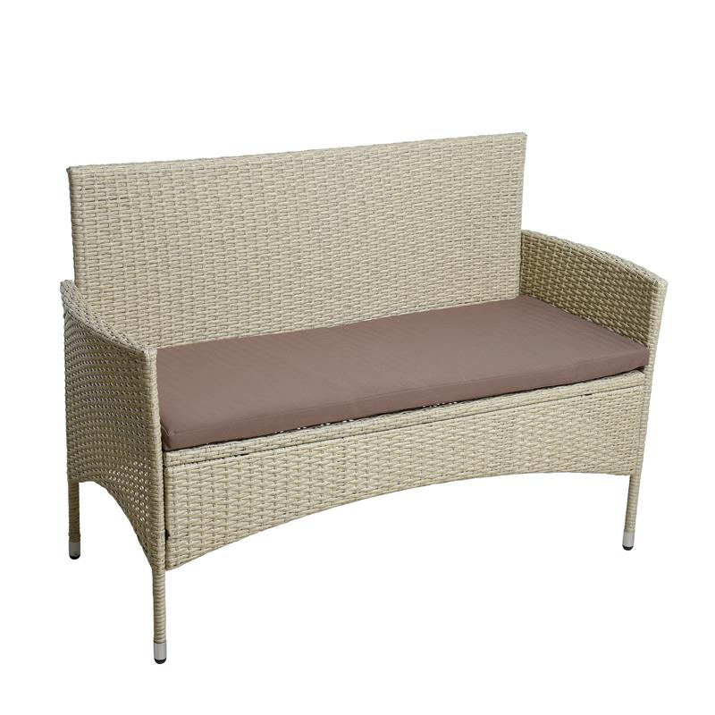 Polyrattan Gartenbank – 2-Sitzer Sitzbank mit Sitzkissen, verschiedene Farben, wetterfest