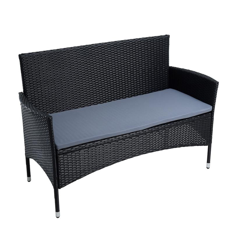 Polyrattan Gartenbank – 2-Sitzer Sitzbank mit Sitzkissen, verschiedene Farben, wetterfest