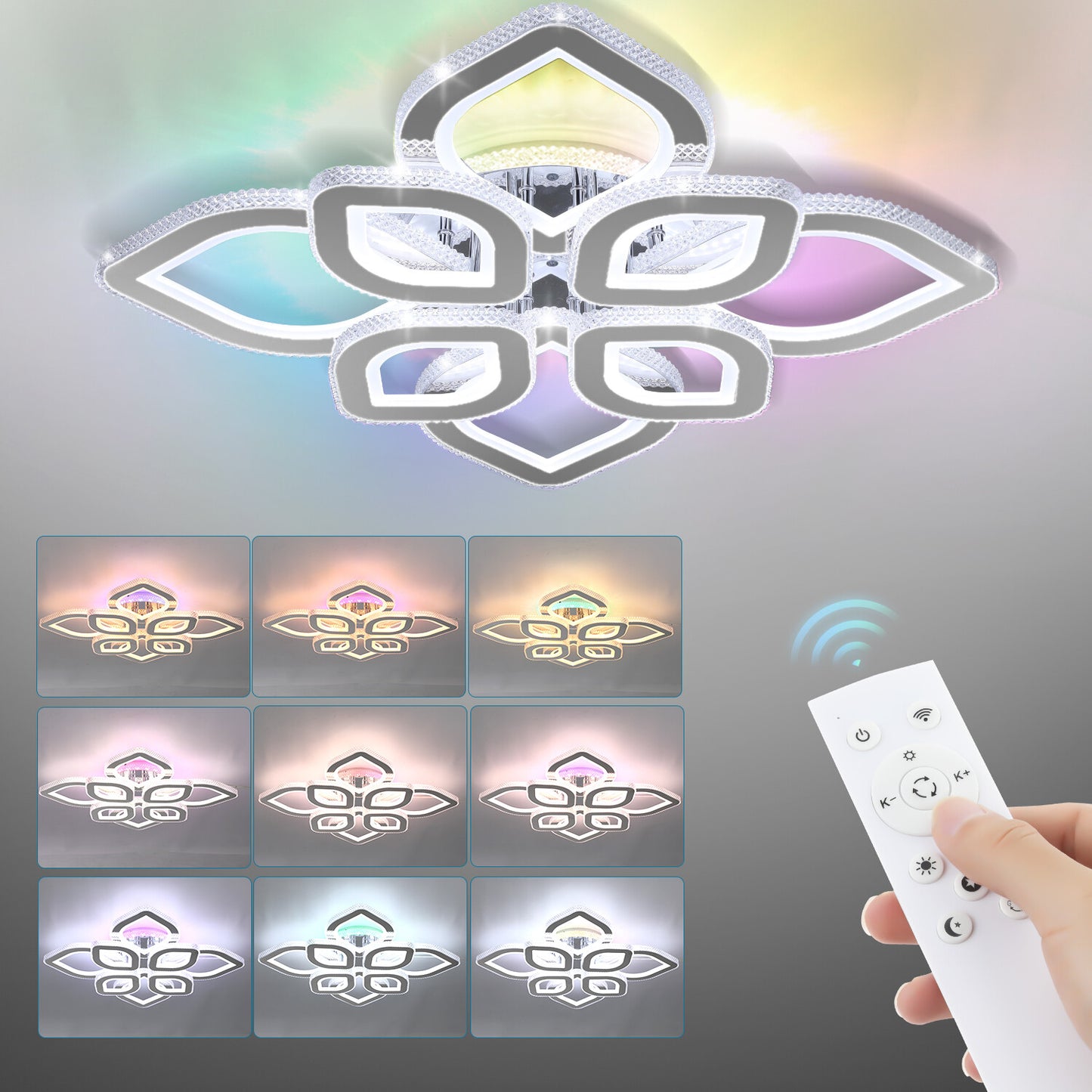 Moderne RGB LED Deckenleuchte Dimmbar mit Fernbedienung – Wohnzimmerlampe mit Blüten-Design