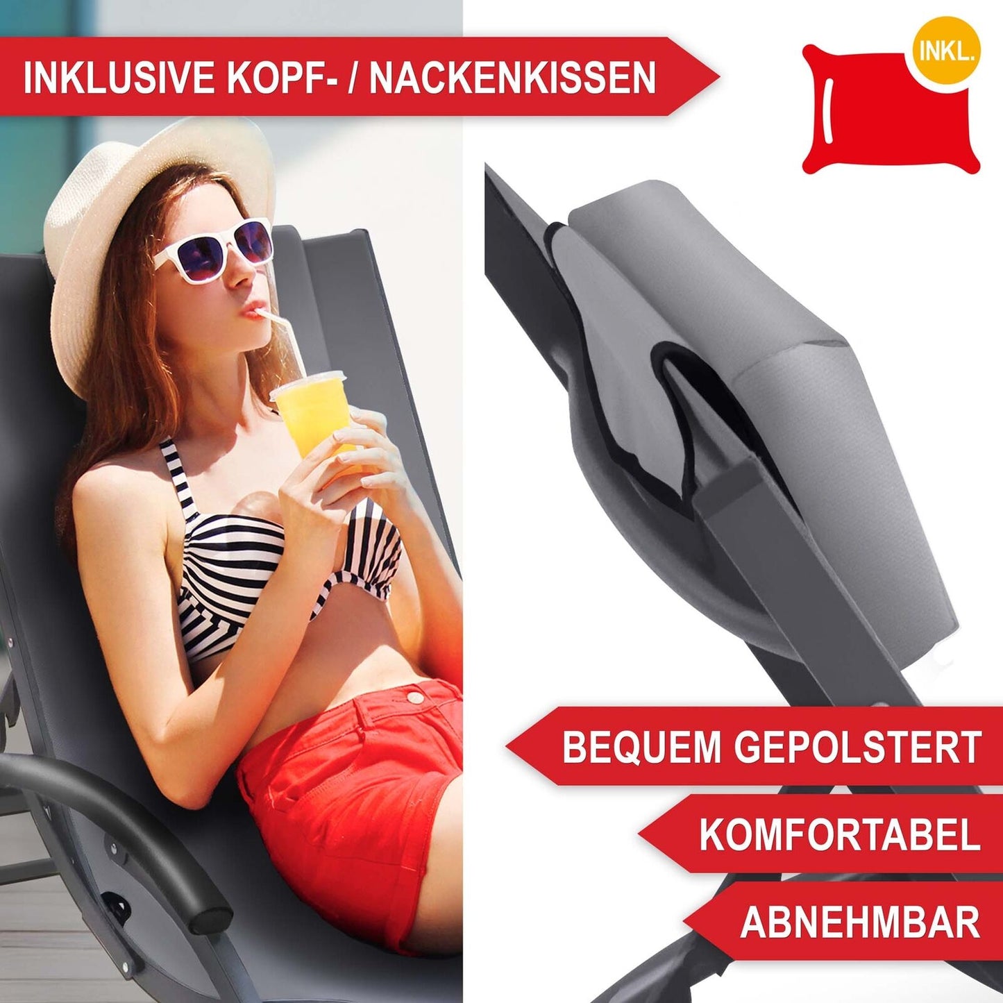 Sonnenliege klappbar XXL 120 kg – Relax Liegestuhl für Garten, Strand & Camping