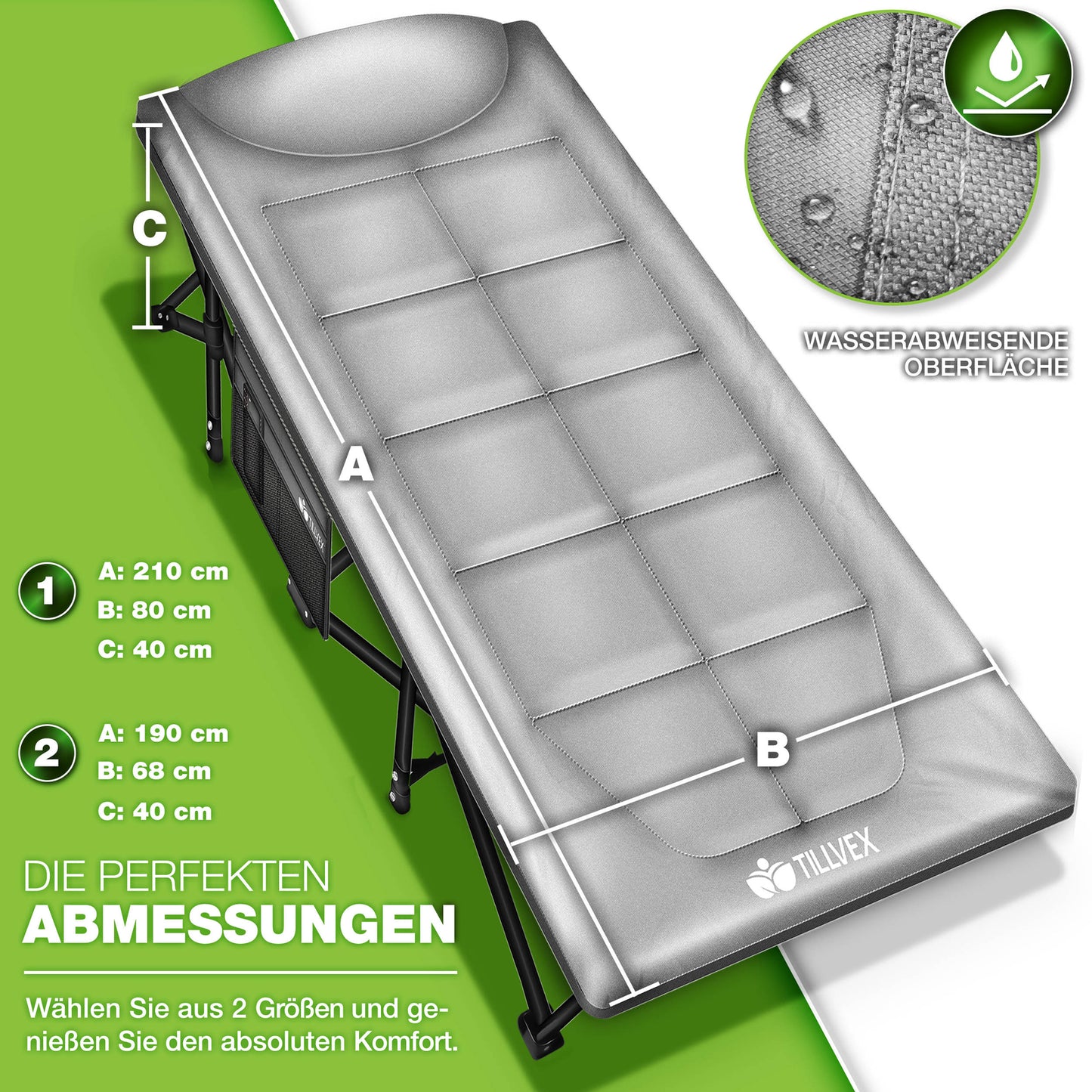 Campingbett 200 kg – klappbare Campingliege & Gästebett, faltbares Feldbett, Reisebett