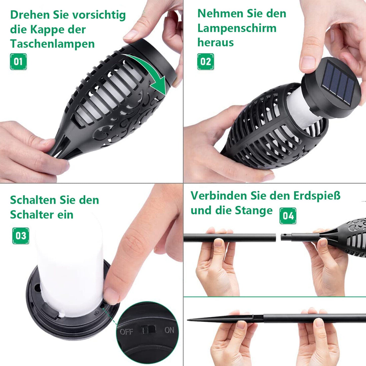 Solar Gartenfackel 12 LED mit Flammeneffekt – Wasserdicht & Kabellos
