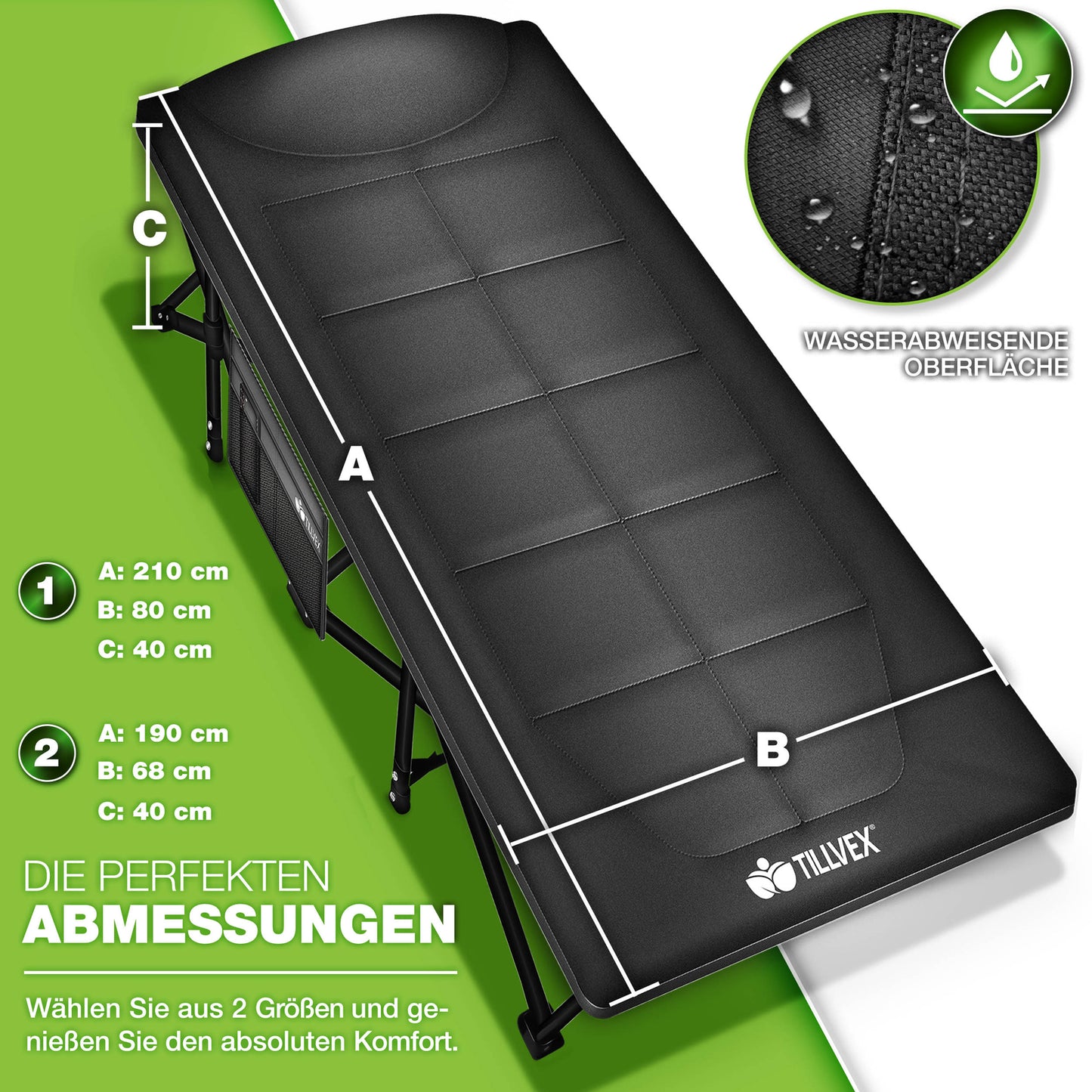Campingbett 200 kg – klappbare Campingliege & Gästebett, faltbares Feldbett, Reisebett