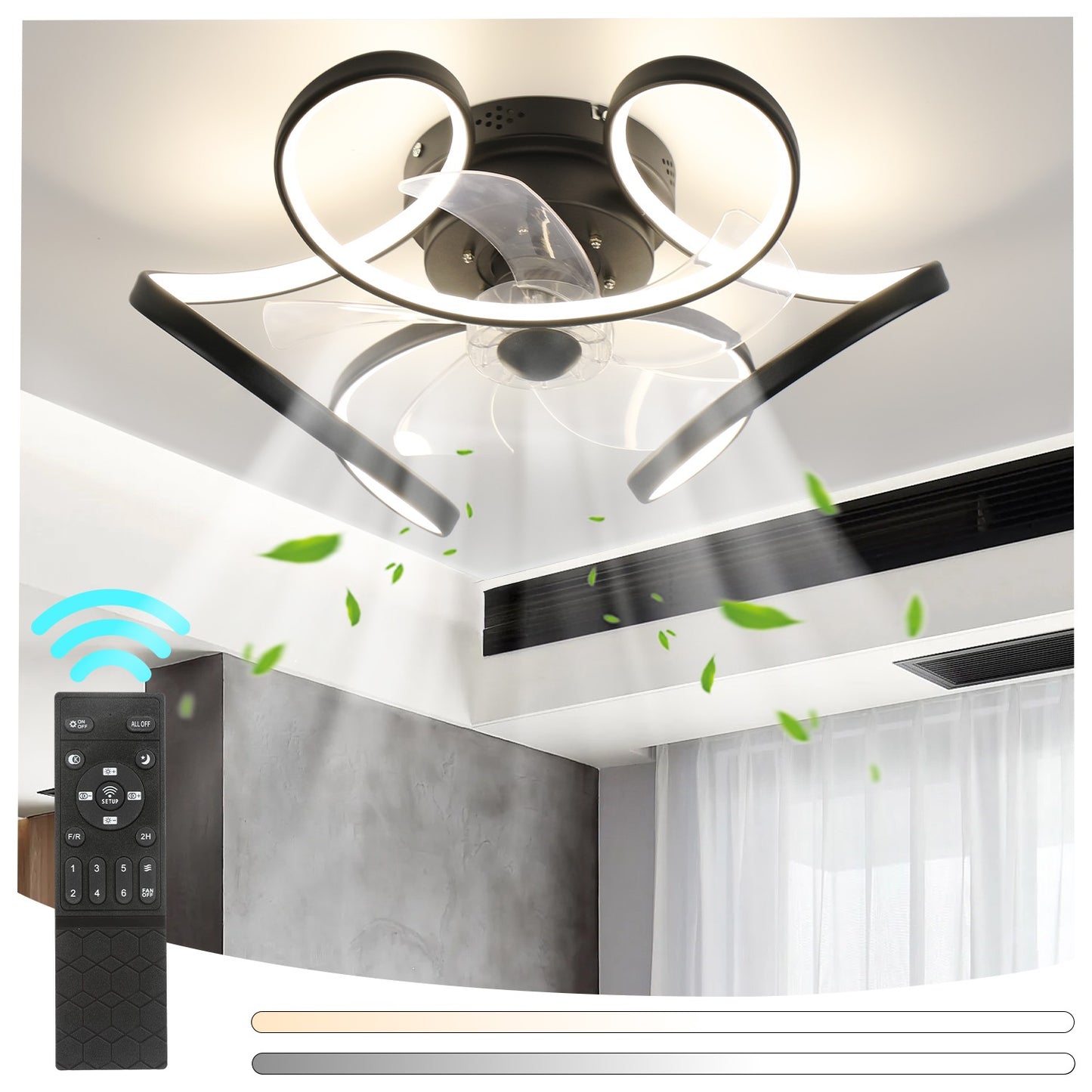 Leiser LED Deckenventilator mit Fernbedienung – 6 Geschwindigkeiten, Rücklauf & Lichtfunktion