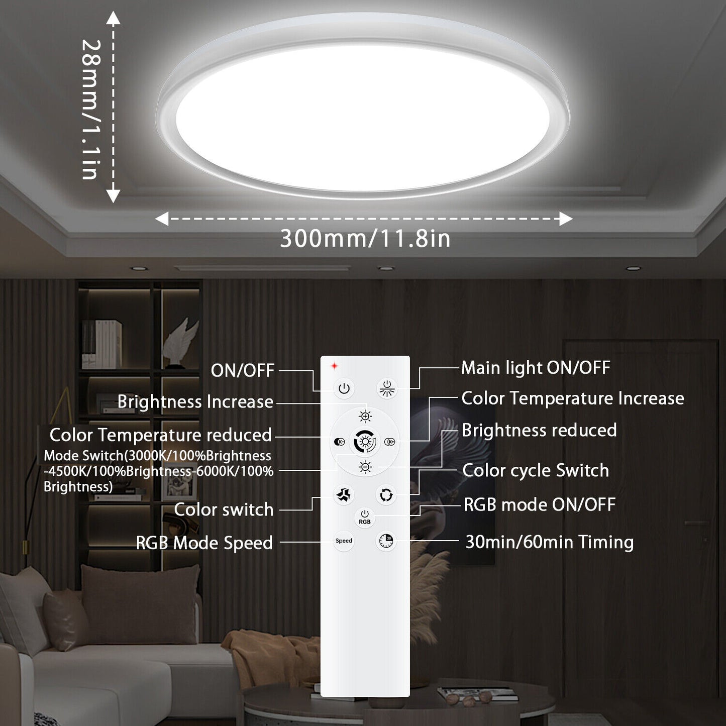 RGB LED Deckenlampe 28W – Dimmbar mit Fernbedienung, Farbwechsel & Nachtlichtfunktion