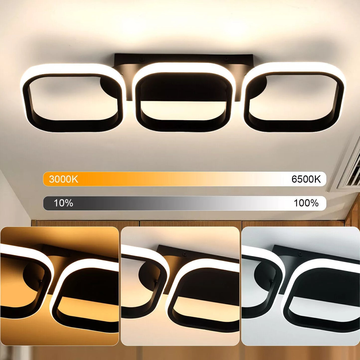 3-Farbige Dimmbar LED Deckenleuchte – Moderne Decken-Lampe für Wohnzimmer, Flur, Küche und Eingangsbereich
