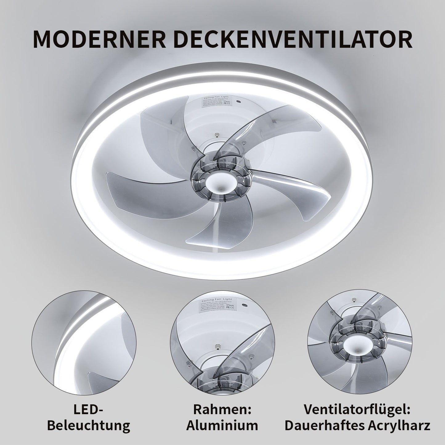 LED Deckenventilator mit Beleuchtung & Fernbedienung – Flach, Leise, Dimmbar, 6 Stufen