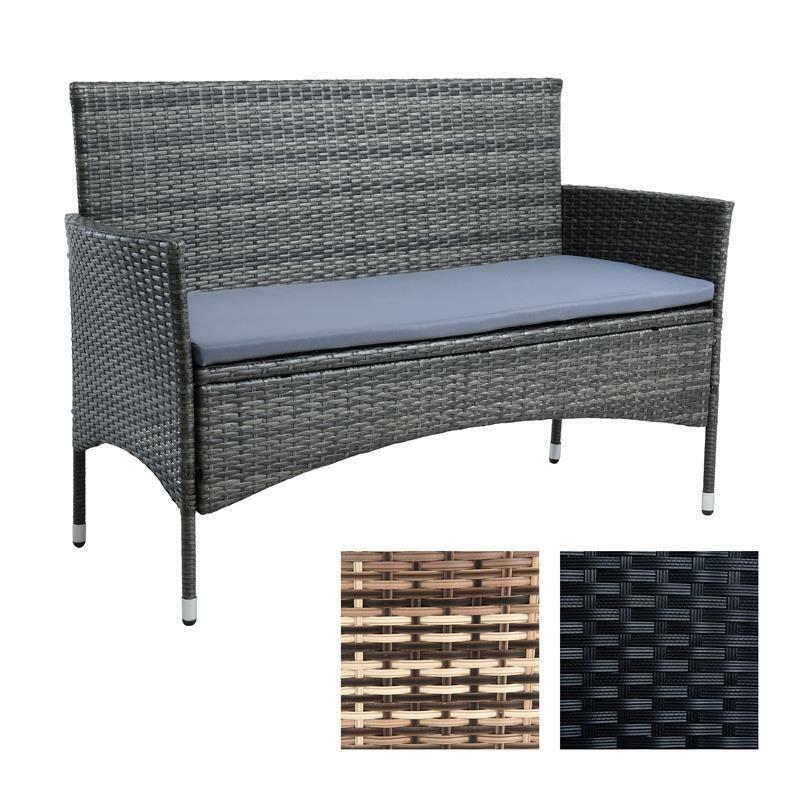 Polyrattan Gartenbank – 2-Sitzer Sitzbank mit Sitzkissen, verschiedene Farben, wetterfest