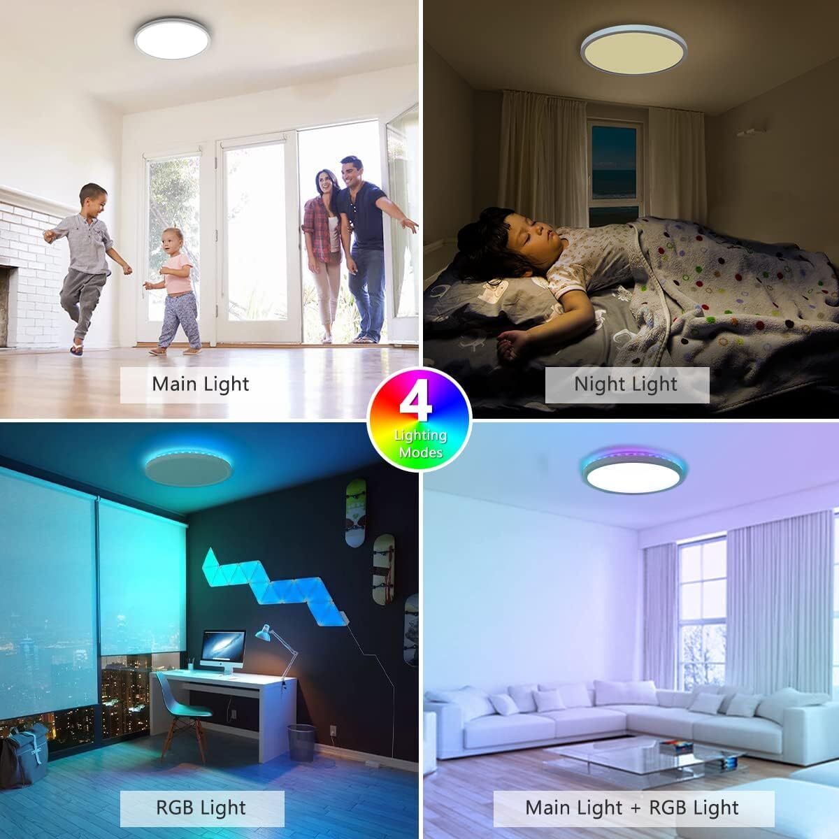 RGB LED Deckenlampe 28W – Dimmbar mit Fernbedienung, Farbwechsel & Nachtlichtfunktion