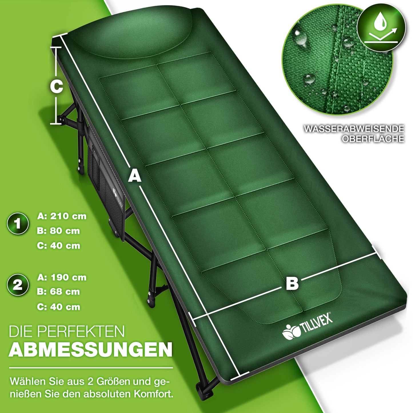 Campingbett 200 kg – klappbare Campingliege & Gästebett, faltbares Feldbett, Reisebett