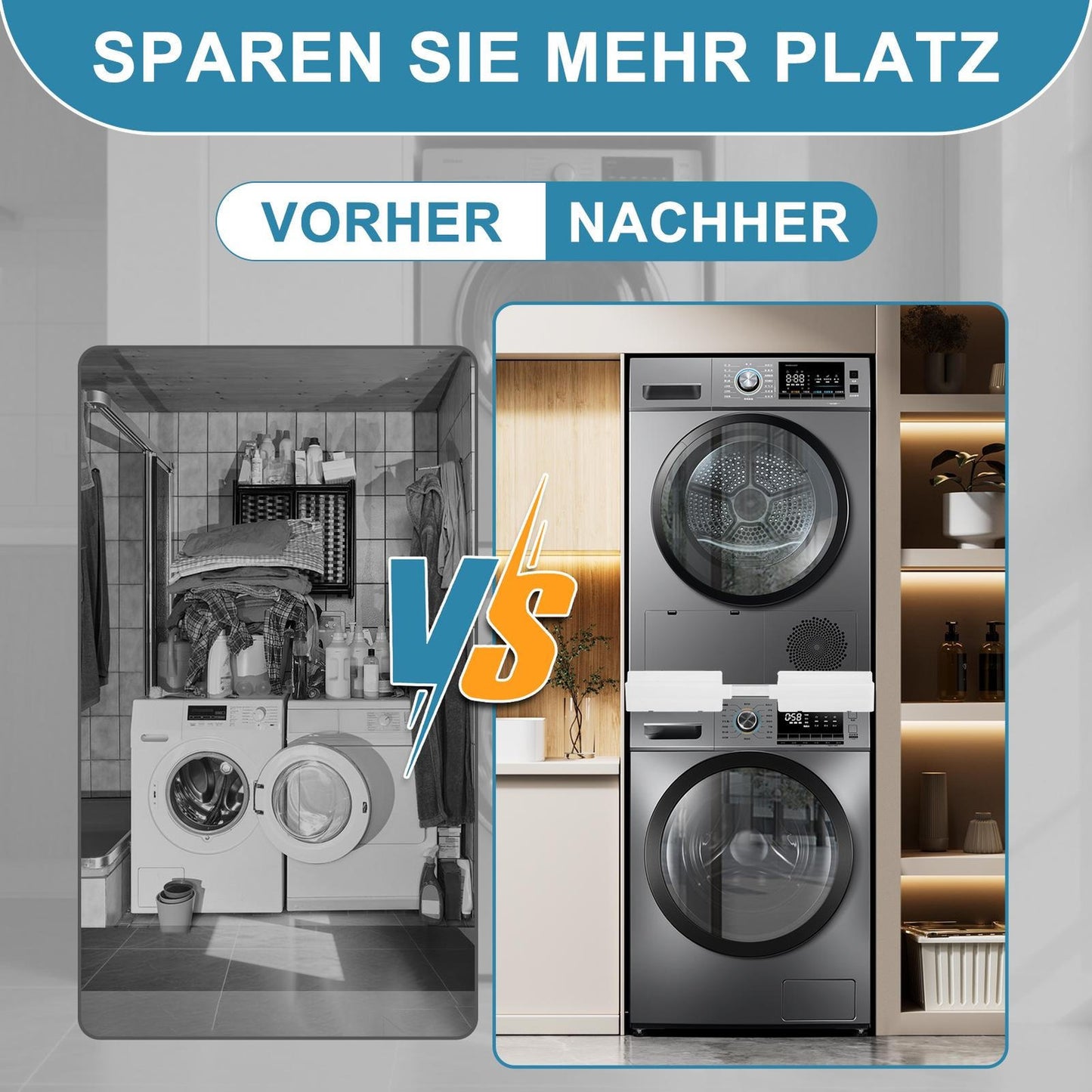 Verbindungsrahmen für Waschmaschine Wäschetrockner Universal-Stapelbausatz Weiß