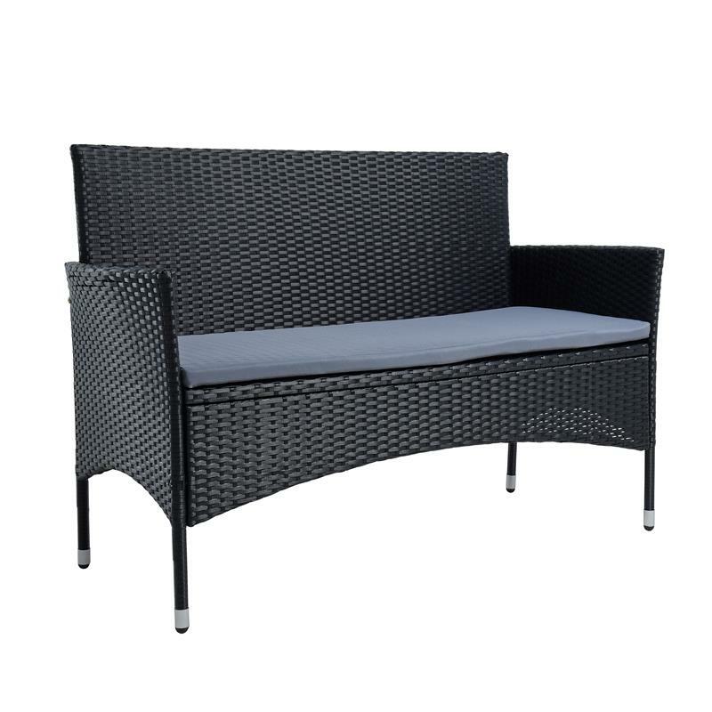 Polyrattan Gartenbank – 2-Sitzer Sitzbank mit Sitzkissen, verschiedene Farben, wetterfest