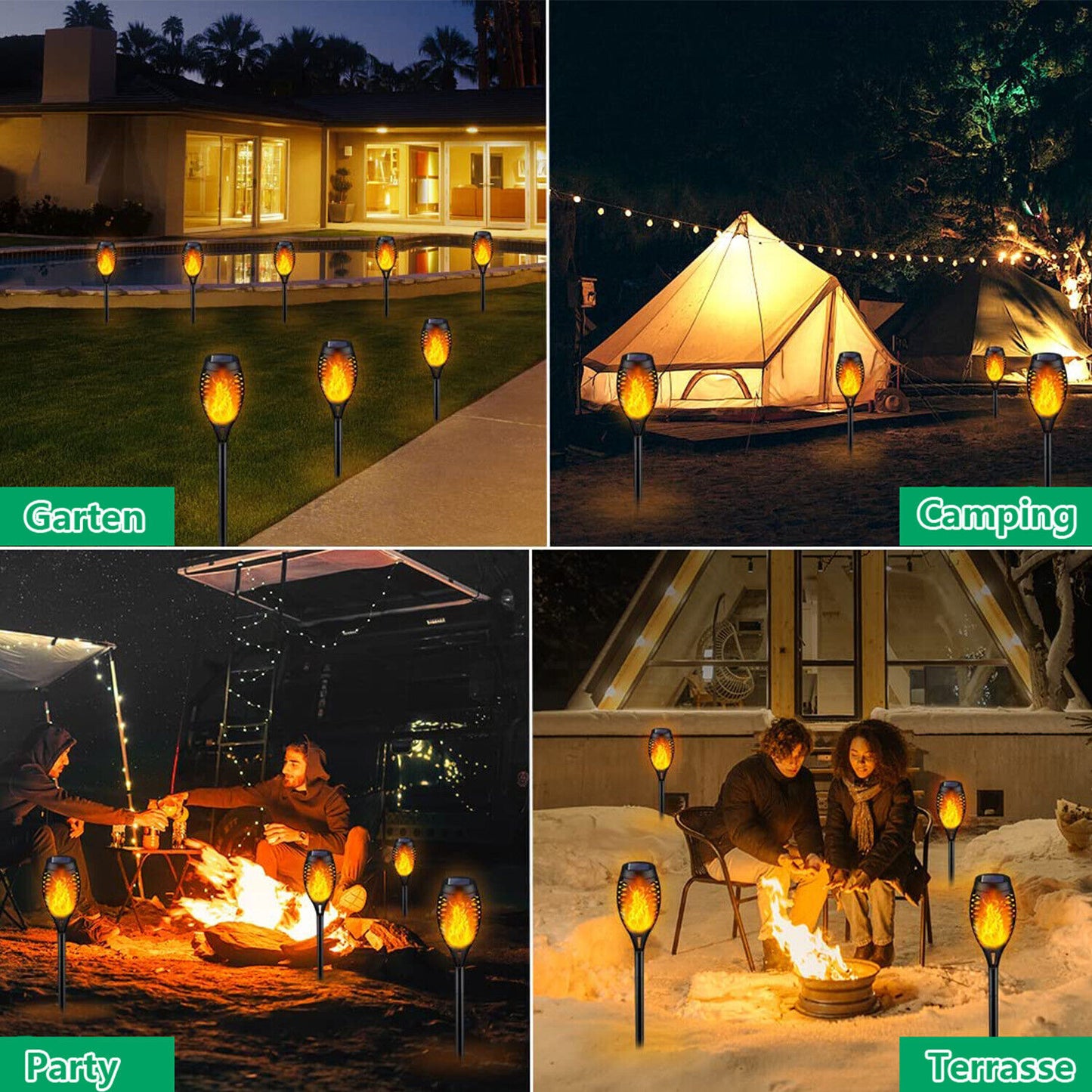 Solar Gartenfackel 12 LED mit Flammeneffekt – Wasserdicht & Kabellos