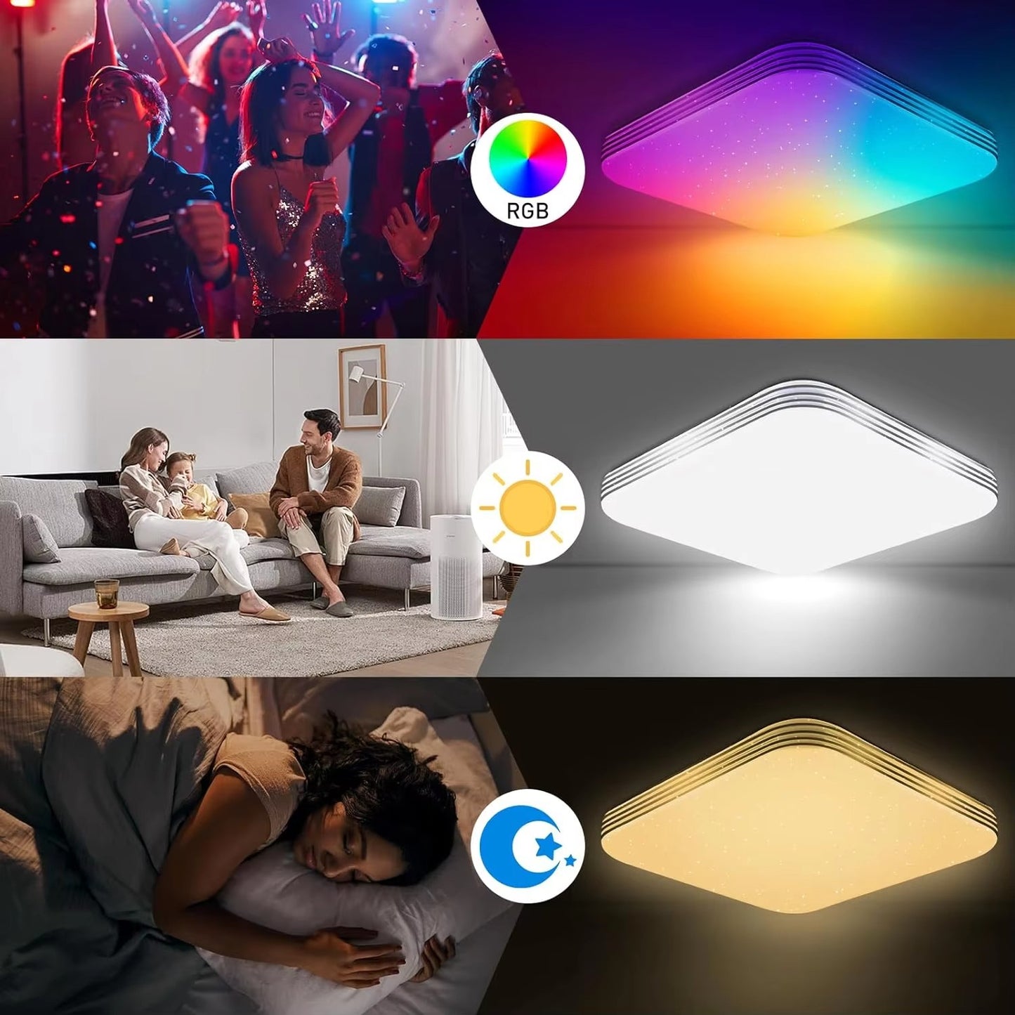 RGB LED Deckenlampe Dimmbar mit Fernbedienung – Moderne Wohnzimmerleuchte für 10–30 m²