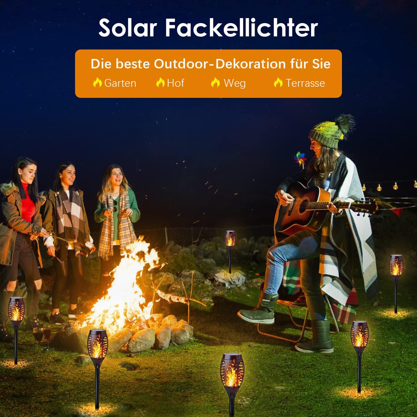 Solar Gartenfackel 12 LED mit Flammeneffekt – Wasserdicht & Kabellos