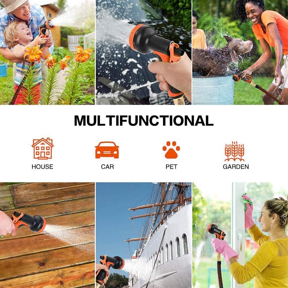 Flexibler Gartenschlauch – Dehnbar 7,5–45m, mit 8-fach Multifunktionsbrause