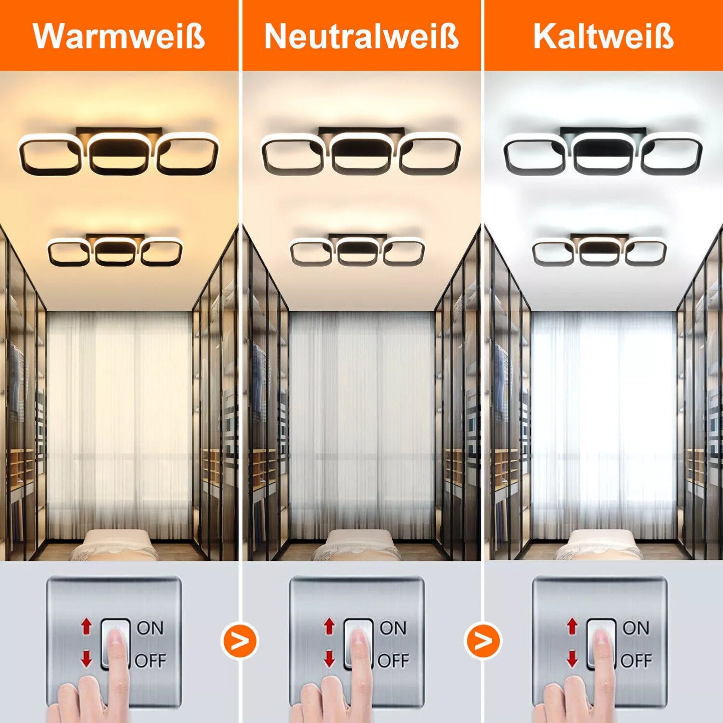 3-Farbige Dimmbar LED Deckenleuchte – Moderne Decken-Lampe für Wohnzimmer, Flur, Küche und Eingangsbereich