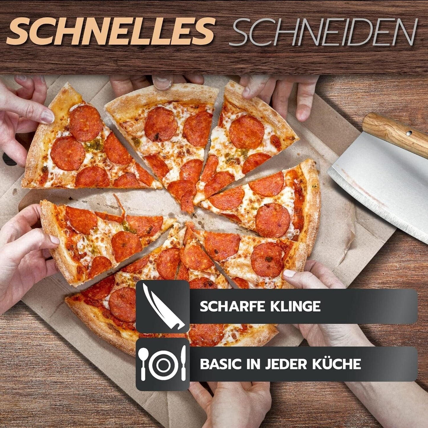 Premium Pizzaschneider aus Edelstahl mit hochwertigem Holzgriff – Inklusive Klingenschutz