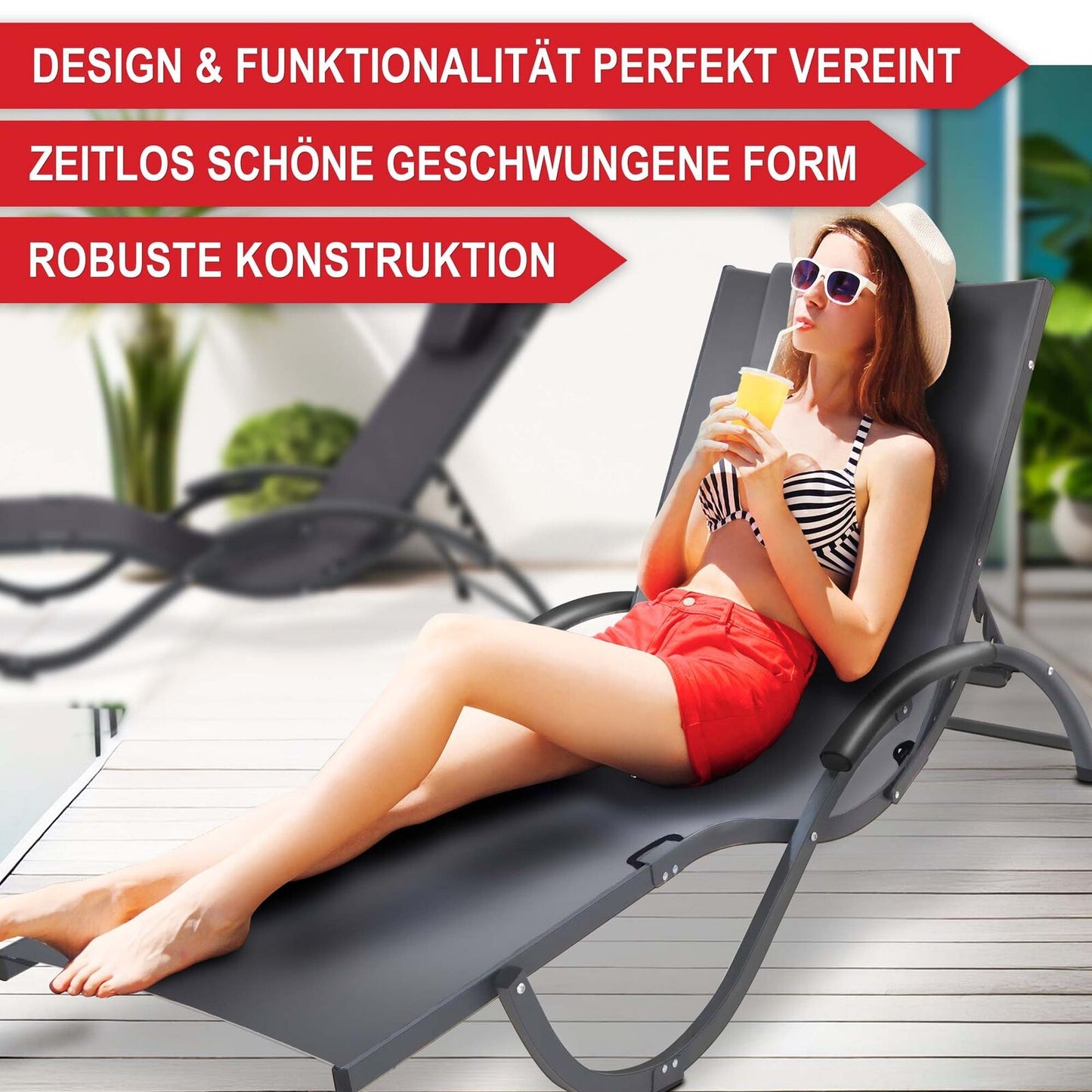 Sonnenliege klappbar XXL 120 kg – Relax Liegestuhl für Garten, Strand & Camping