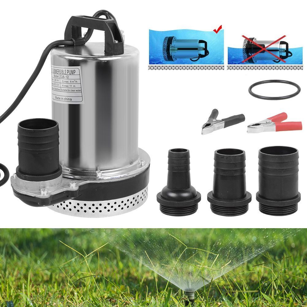 12V DC Tauchpumpe aus Edelstahl – Schmutzwasserpumpe / Garten- & Brunnenpumpe, 8000 l/h