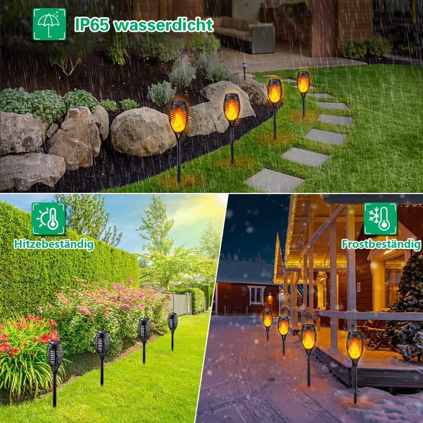 Solar Gartenfackel 12 LED mit Flammeneffekt – Wasserdicht & Kabellos