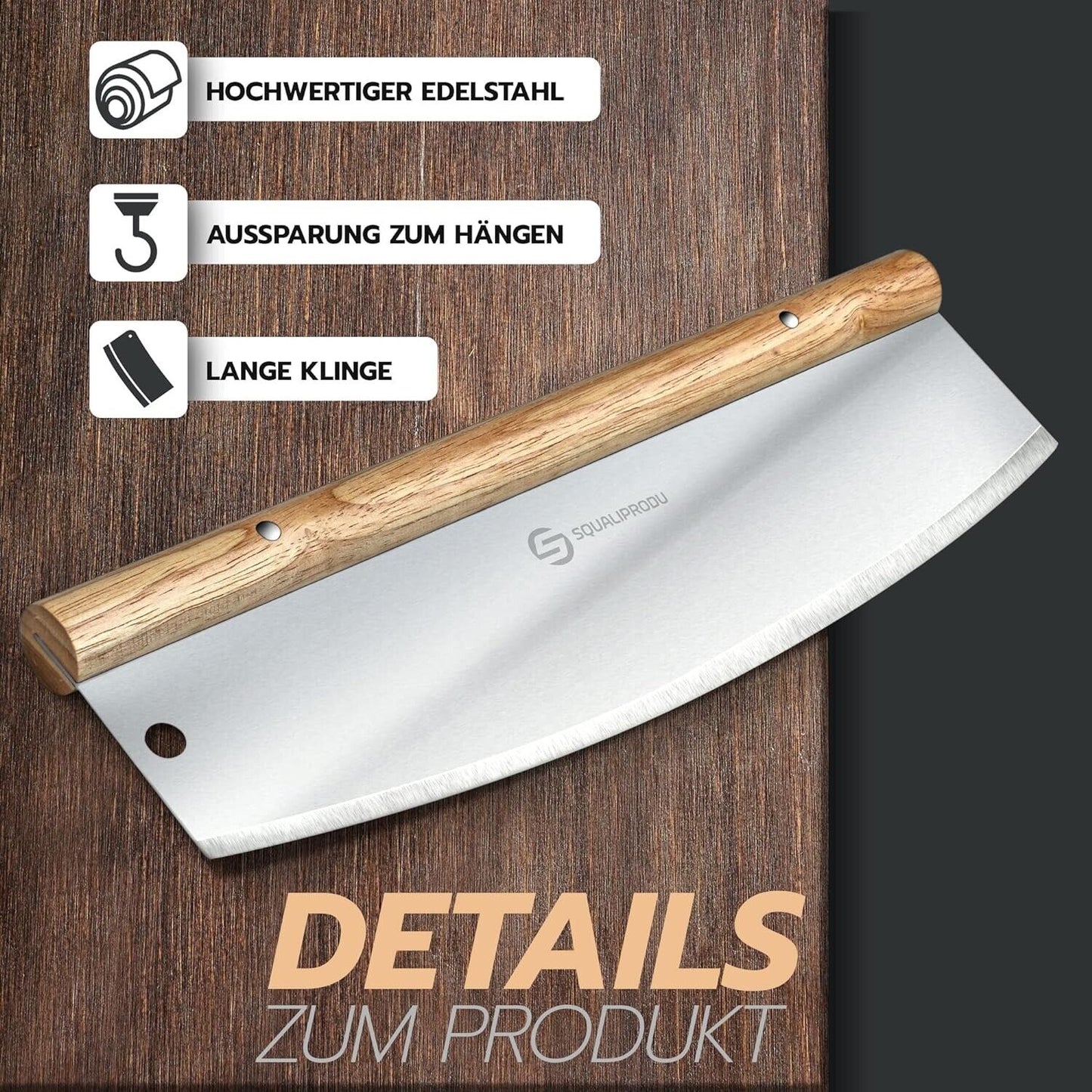 Premium Pizzaschneider aus Edelstahl mit hochwertigem Holzgriff – Inklusive Klingenschutz