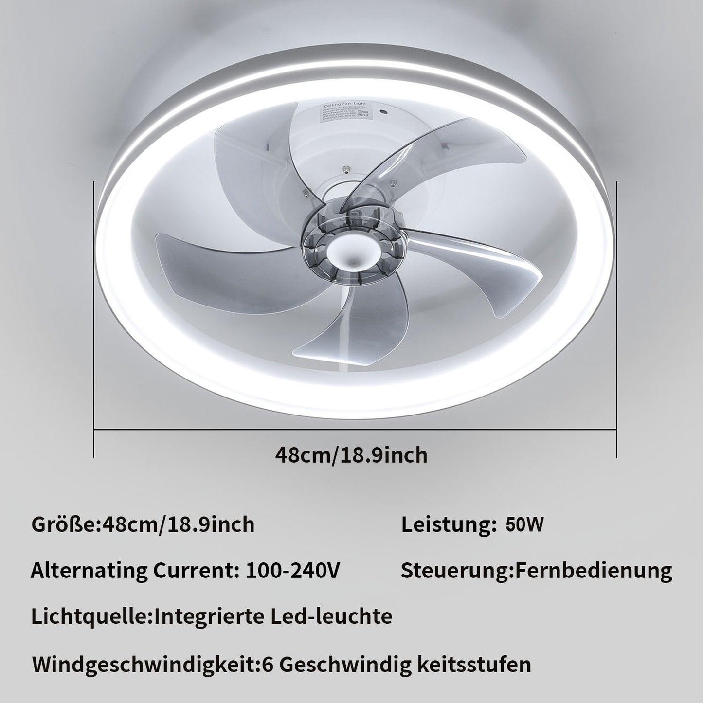 LED Deckenventilator mit Beleuchtung & Fernbedienung – Flach, Leise, Dimmbar, 6 Stufen
