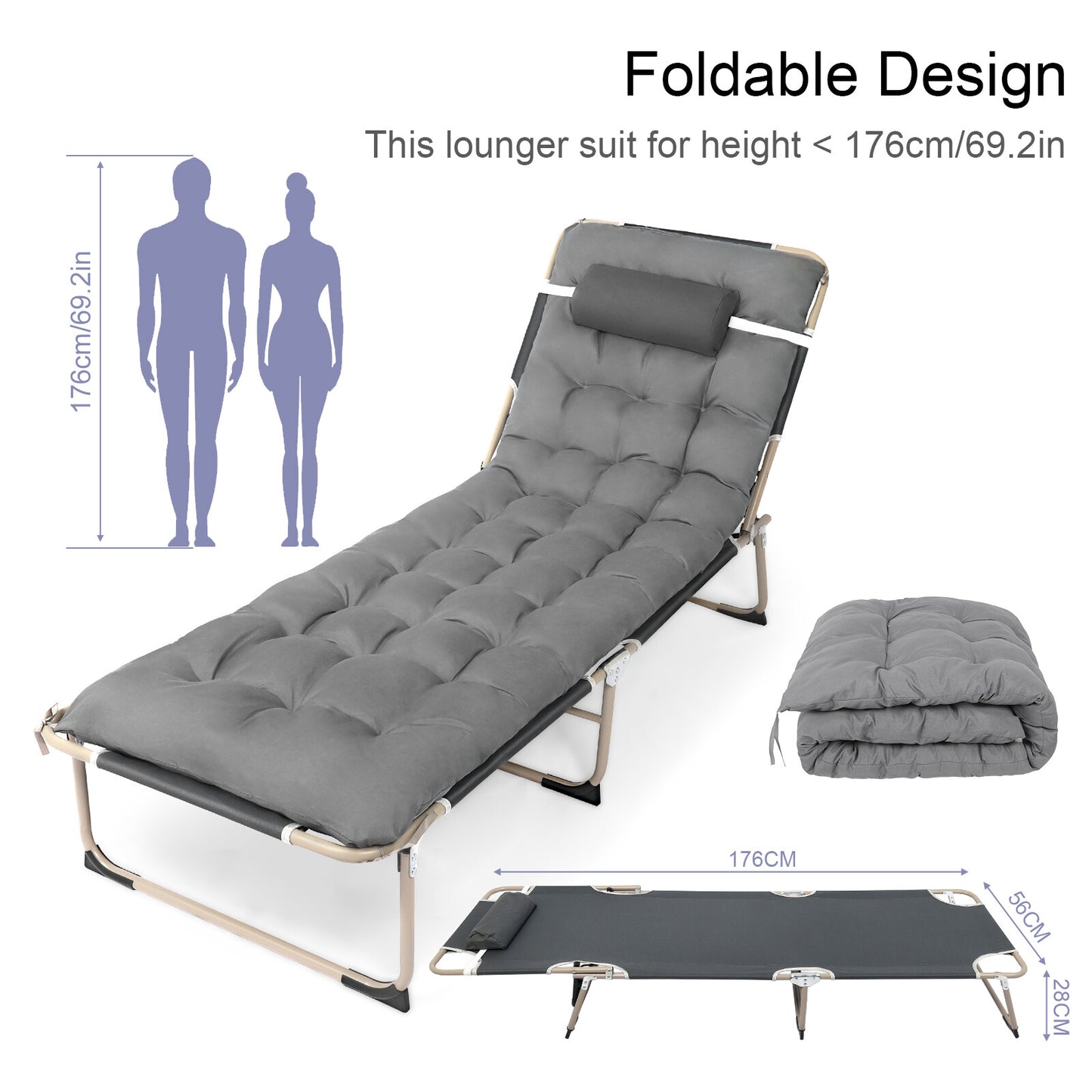 200 kg Campingbett & Sonnenliege – klappbar, XXL Gästebett, Feldbett für Garten & Reisen