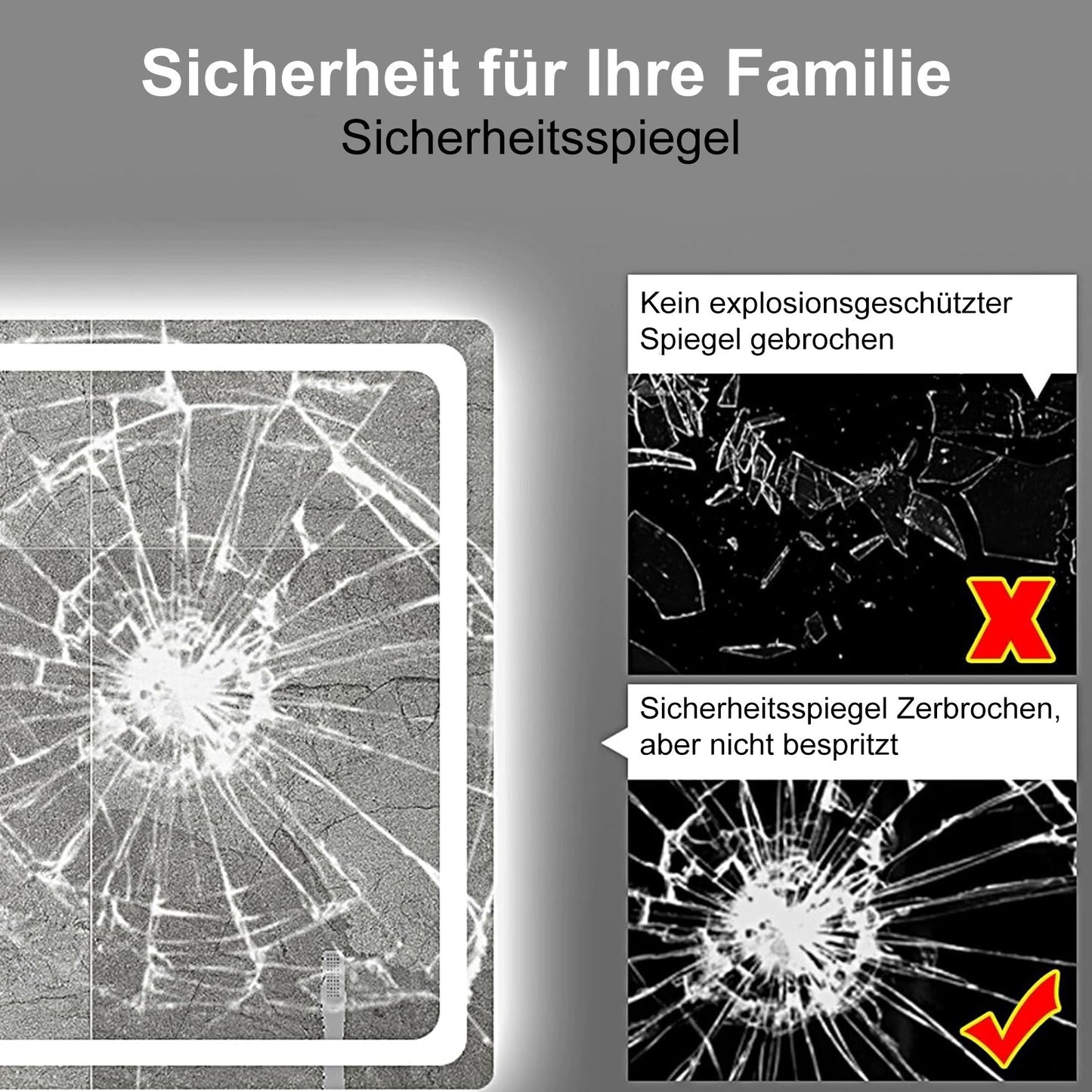 LED Dimmbarer Badspiegel mit Uhr, Touch-Bedienung & Beschlagfrei – Beleuchteter Wandspiegel