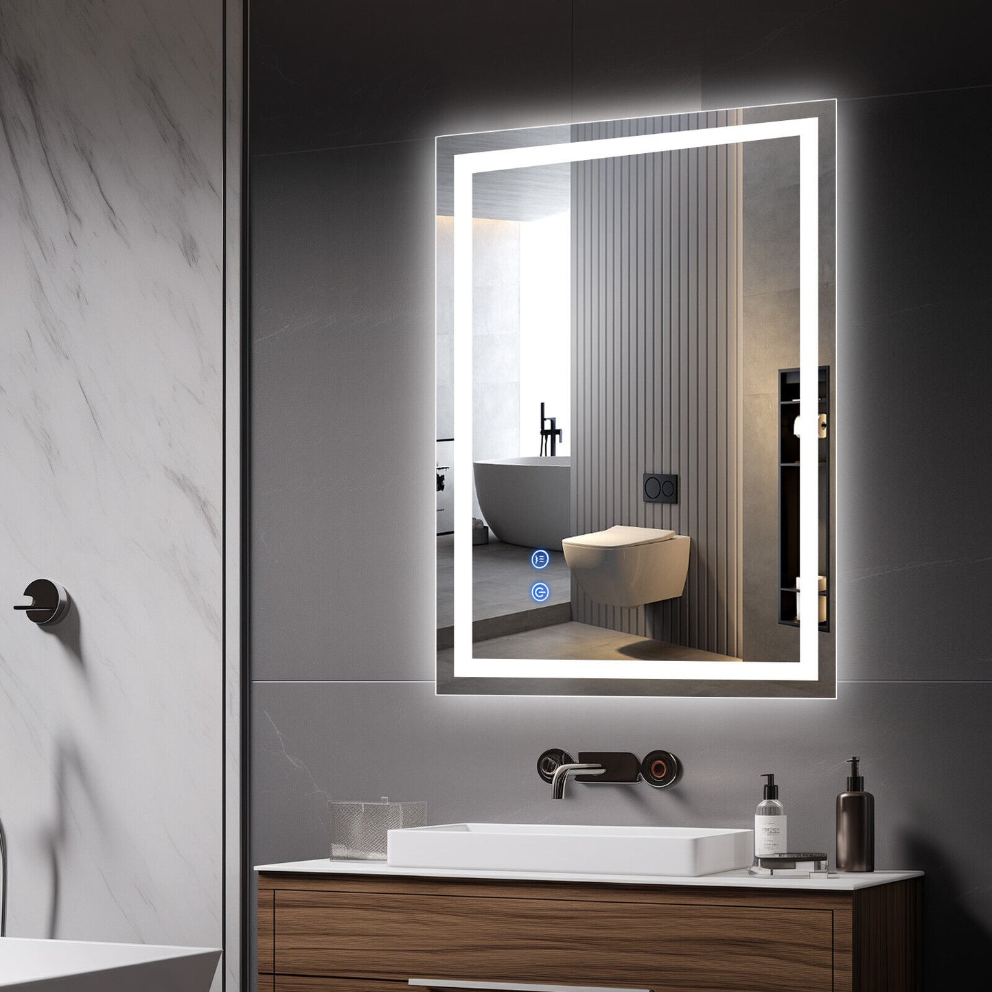 LED Badezimmerspiegel mit Touch, Beschlagfrei, 3 Lichtfarben, Dimmbar – Moderner Wandspiegel