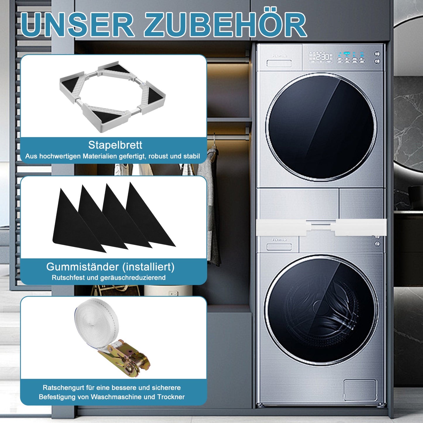 Verbindungsrahmen für Waschmaschine Wäschetrockner Universal-Stapelbausatz Weiß