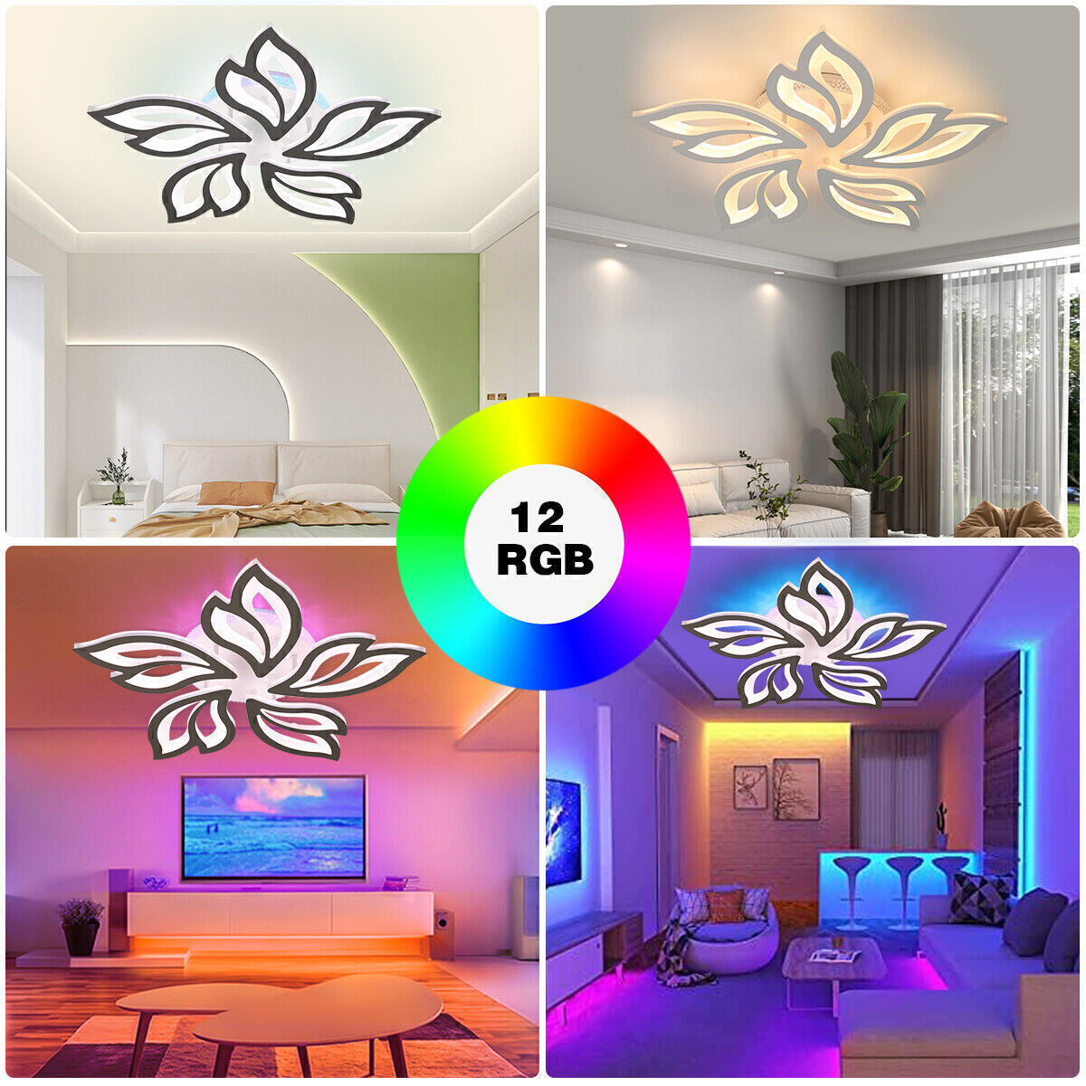 Moderne LED Deckenleuchte Dimmbar mit Fernbedienung – RGB Farben & Blüten-Design für Wohnzimmer