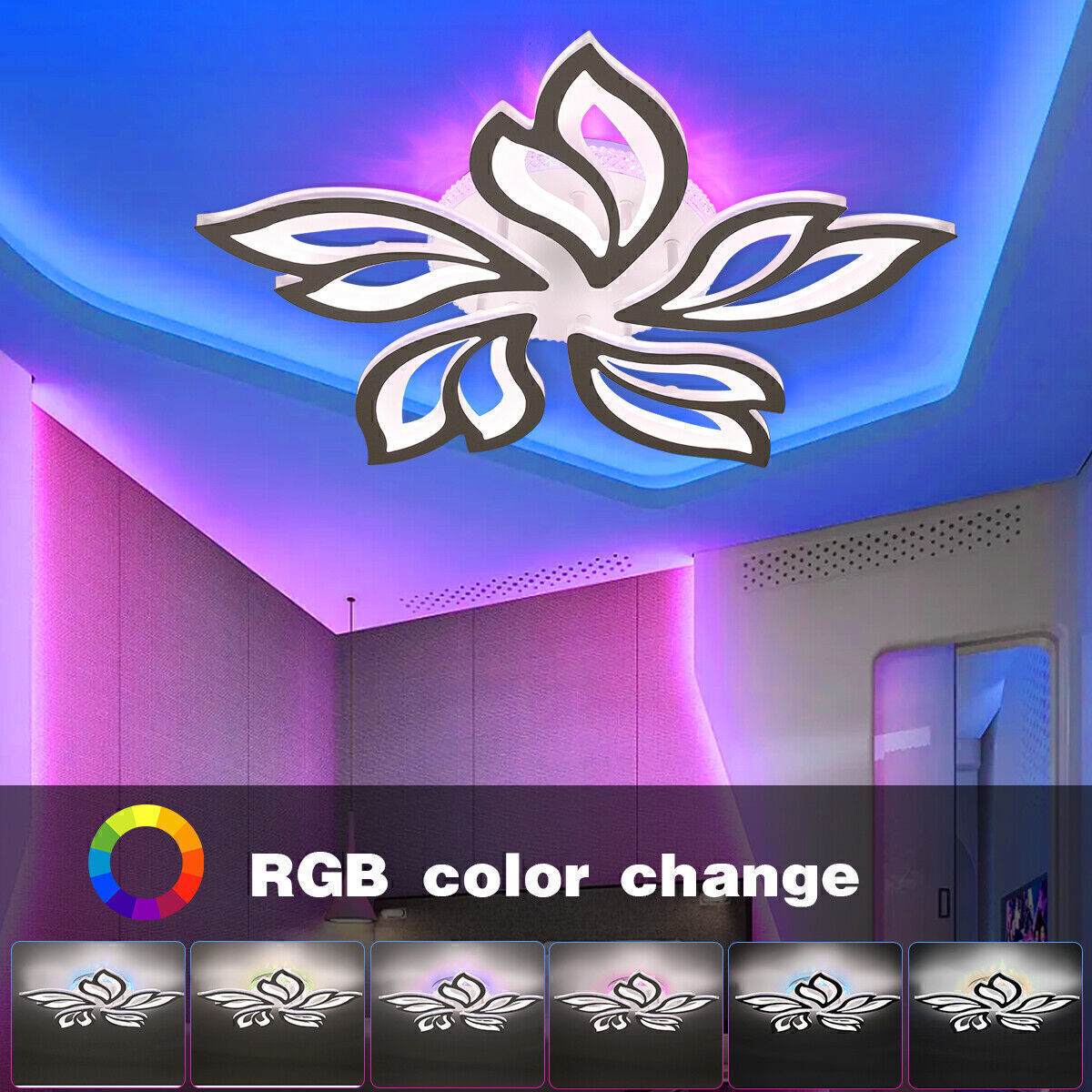 Moderne LED Deckenleuchte Dimmbar mit Fernbedienung – RGB Farben & Blüten-Design für Wohnzimmer