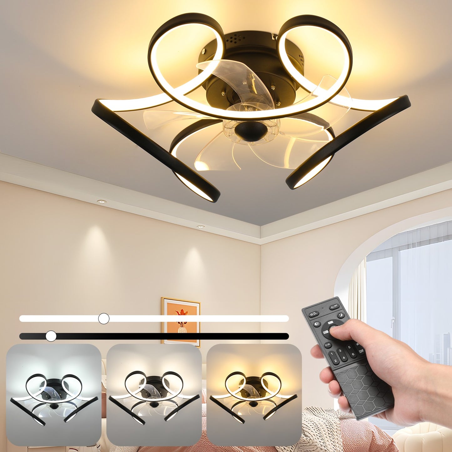 Leiser LED Deckenventilator mit Fernbedienung – 6 Geschwindigkeiten, Rücklauf & Lichtfunktion