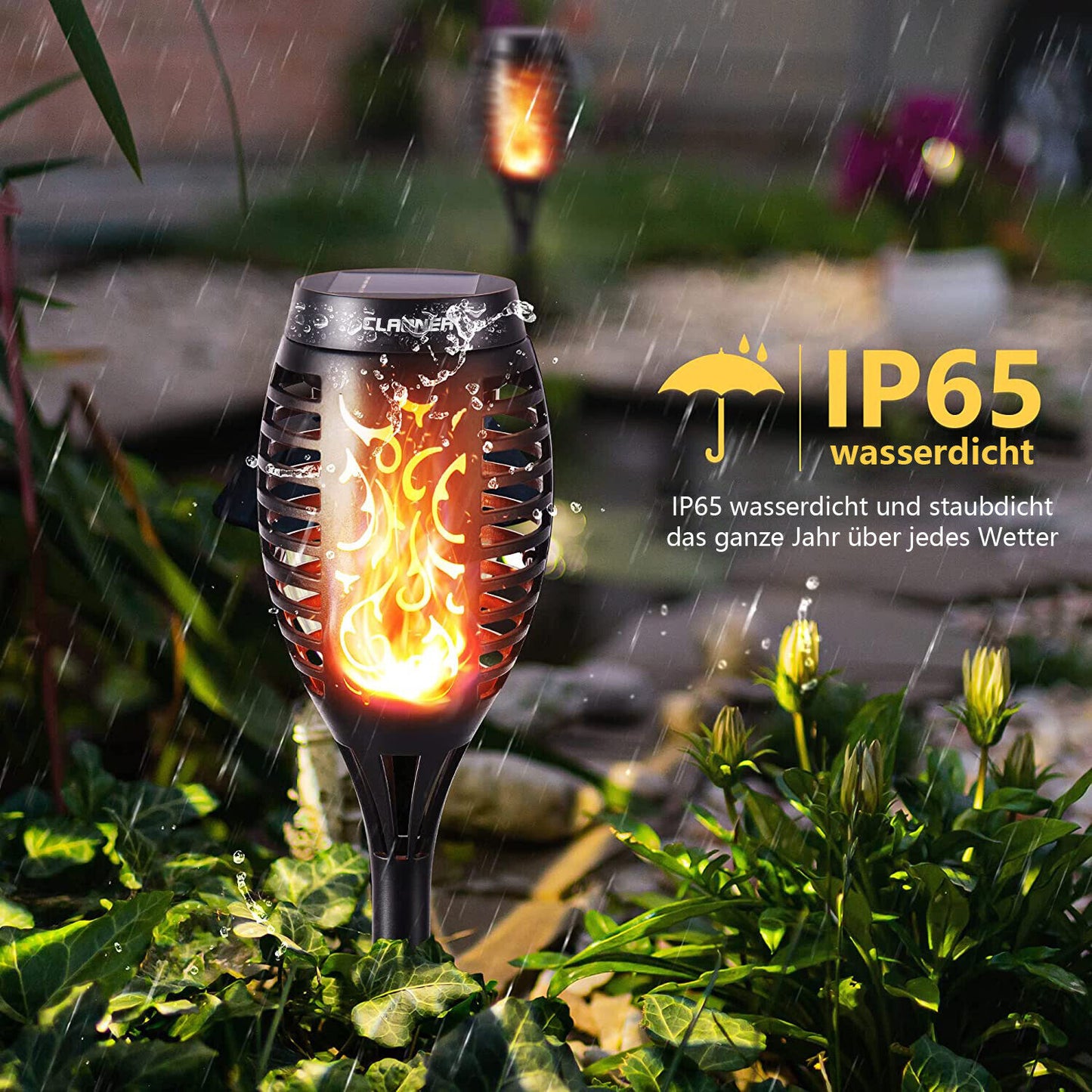 Solar Gartenfackel 12 LED mit Flammeneffekt – Wasserdicht & Kabellos