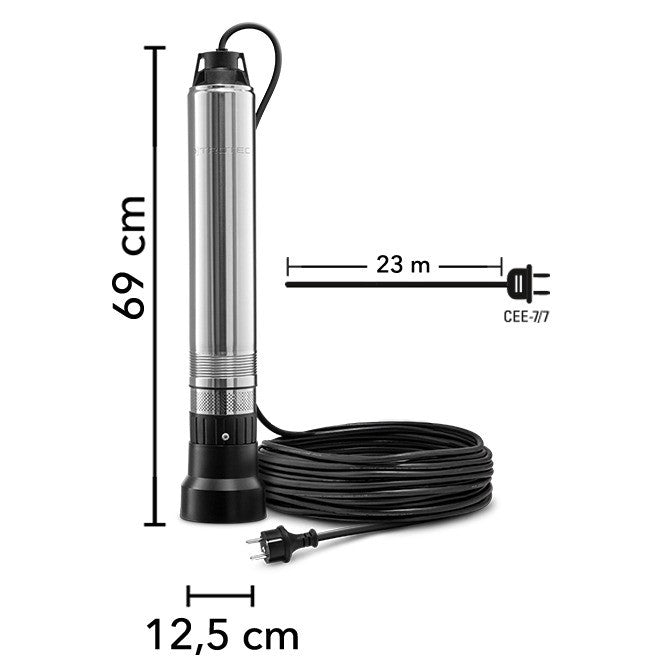 TROTEC Tiefbrunnenpumpe TDP 370 E – Edelstahl Brunnenpumpe 700 W, Garten- & Hauswasserpumpe