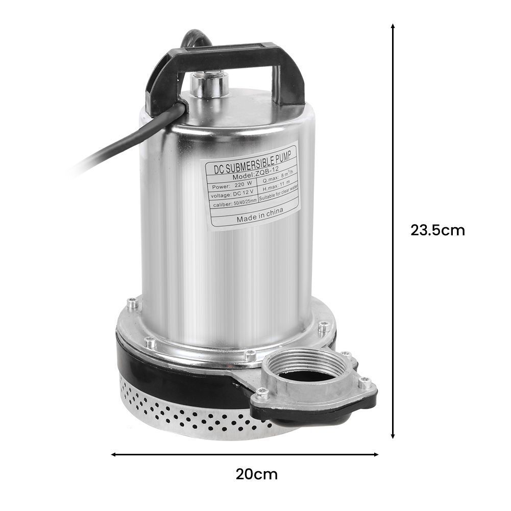12V DC Tauchpumpe aus Edelstahl – Schmutzwasserpumpe / Garten- & Brunnenpumpe, 8000 l/h