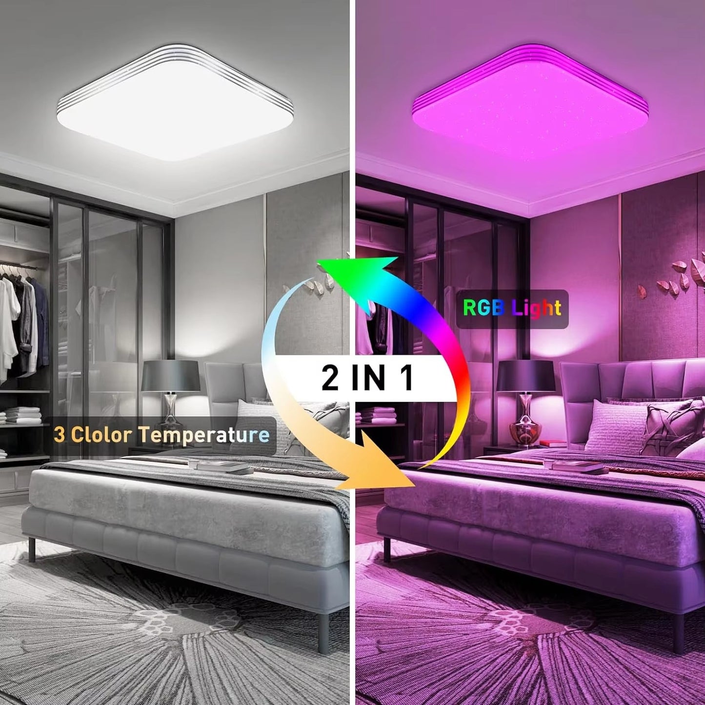 RGB LED Deckenlampe Dimmbar mit Fernbedienung – Moderne Wohnzimmerleuchte für 10–30 m²