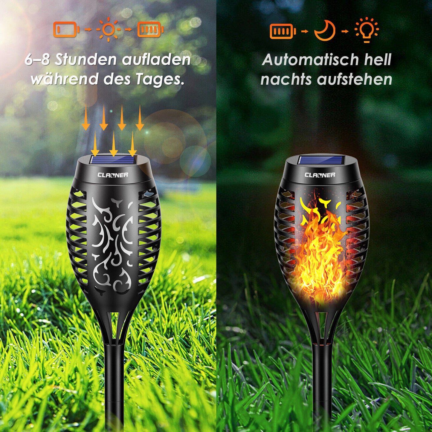 Solar Gartenfackel 12 LED mit Flammeneffekt – Wasserdicht & Kabellos