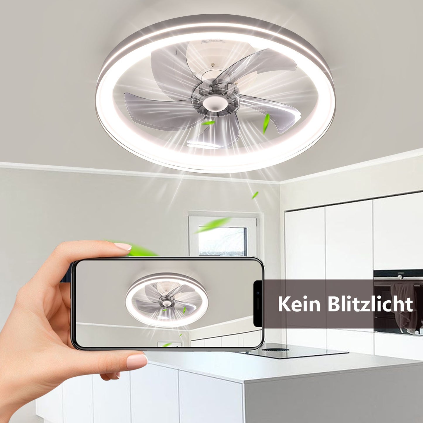 LED Deckenventilator mit Beleuchtung & Fernbedienung – Flach, Leise, Dimmbar, 6 Stufen