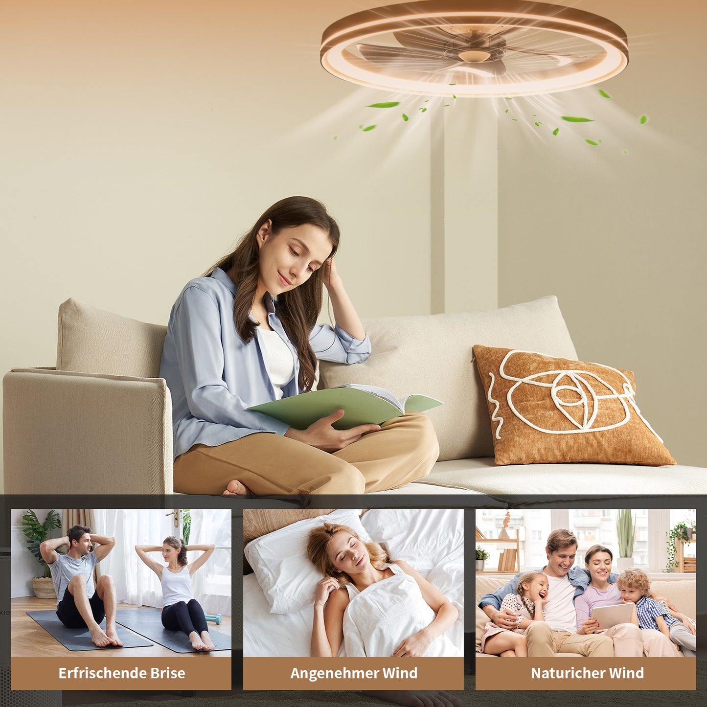 LED Deckenventilator mit Beleuchtung & Fernbedienung – Flach, Leise, Dimmbar, 6 Stufen