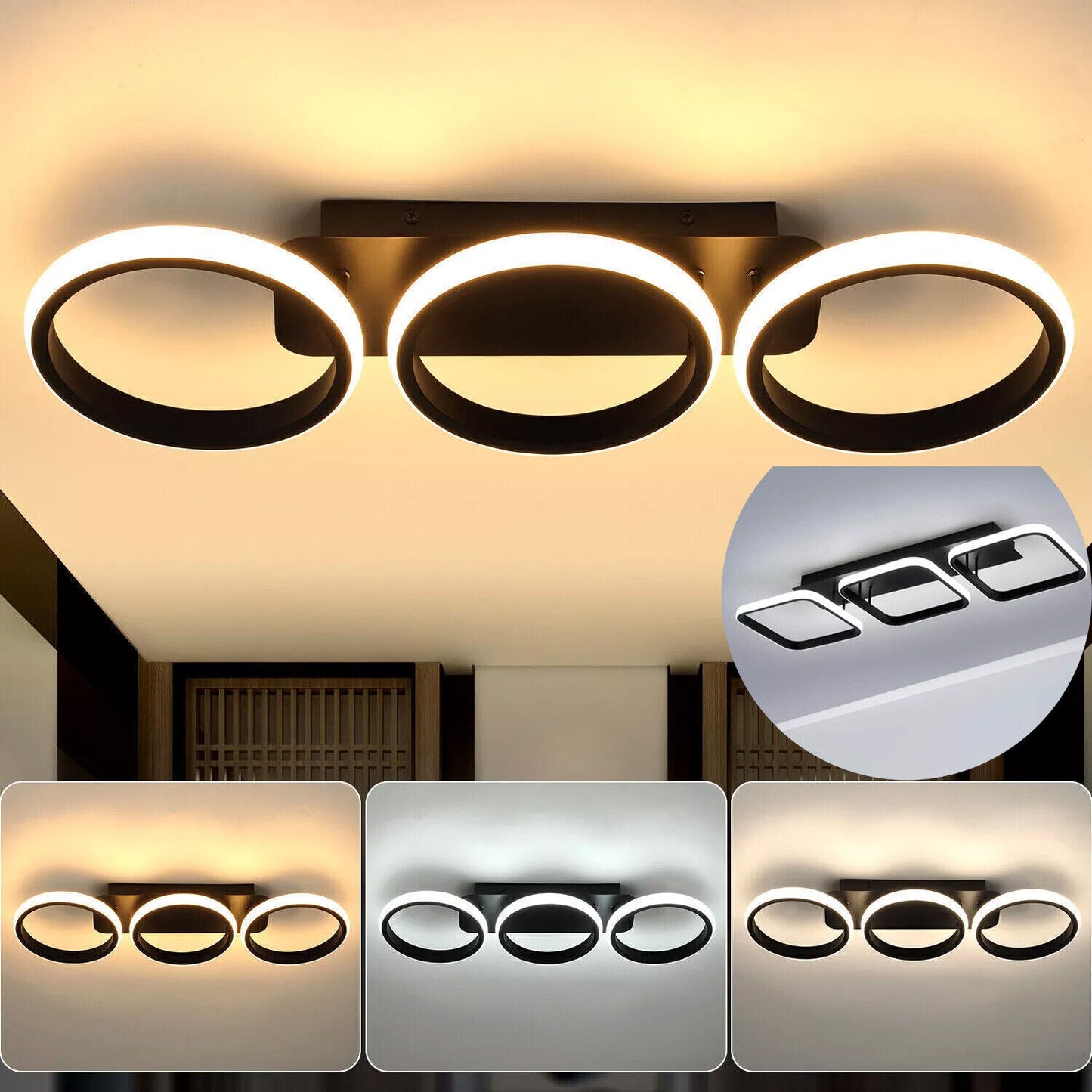 3-Farbige Dimmbar LED Deckenleuchte – Moderne Decken-Lampe für Wohnzimmer, Flur, Küche und Eingangsbereich