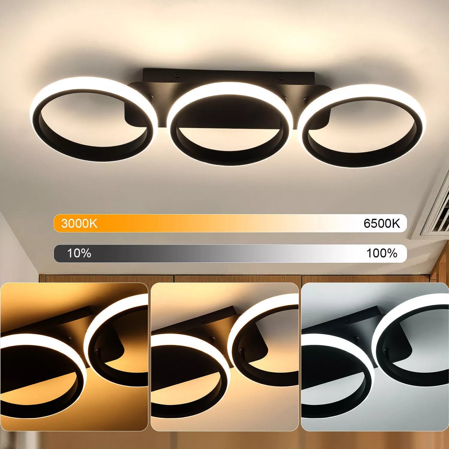 3-Farbige Dimmbar LED Deckenleuchte – Moderne Decken-Lampe für Wohnzimmer, Flur, Küche und Eingangsbereich