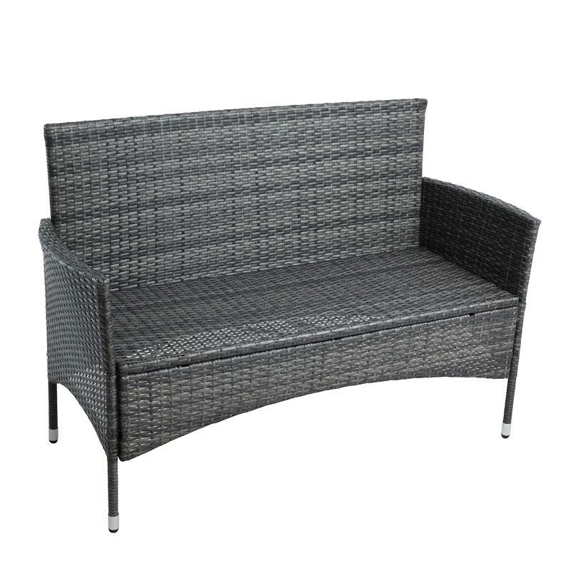 Polyrattan Gartenbank – 2-Sitzer Sitzbank mit Sitzkissen, verschiedene Farben, wetterfest
