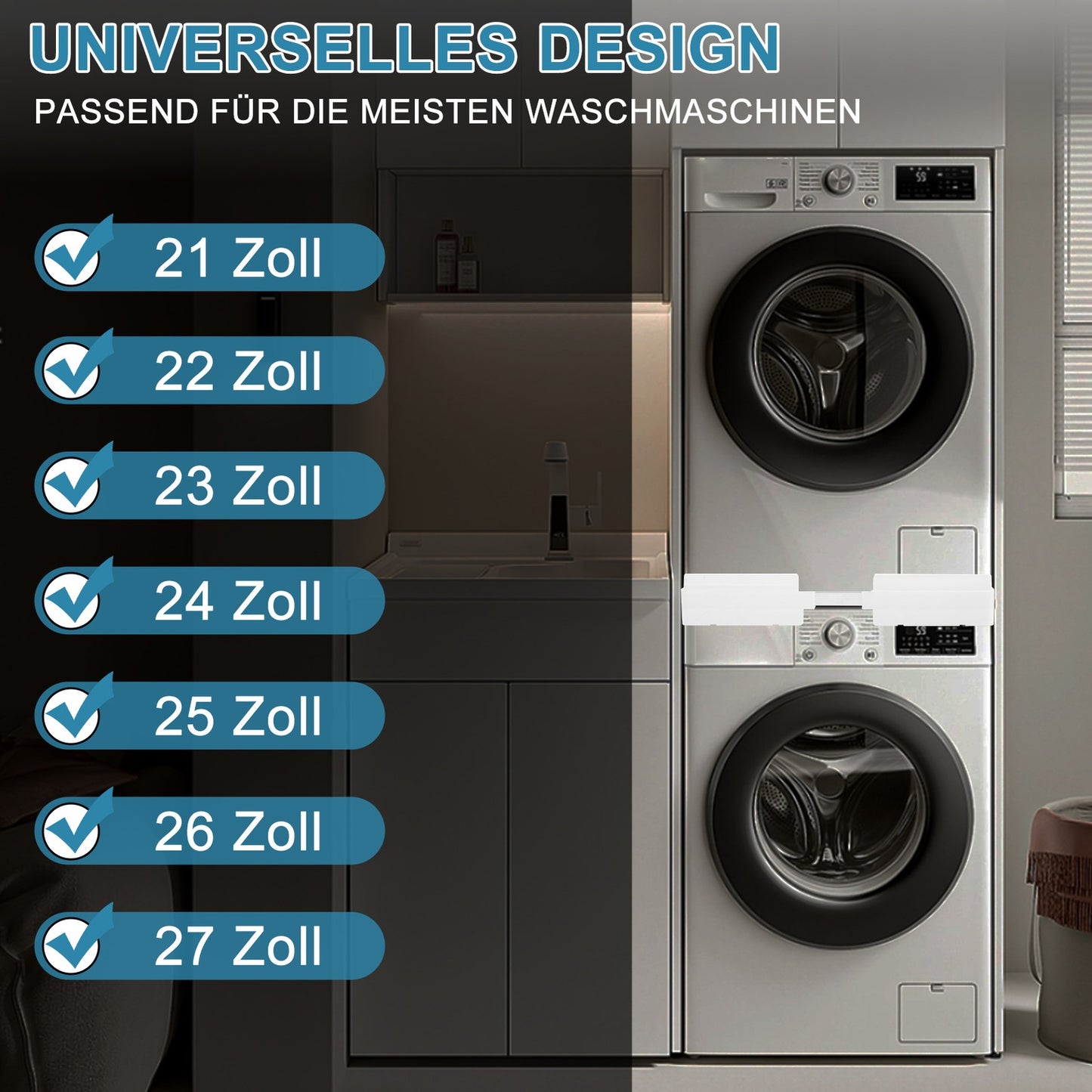 Verbindungsrahmen für Waschmaschine Wäschetrockner Universal-Stapelbausatz Weiß