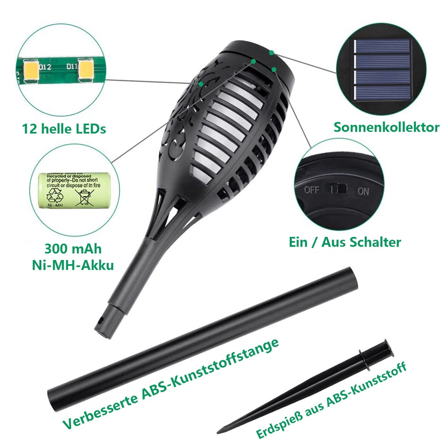 Solar Gartenfackel 12 LED mit Flammeneffekt – Wasserdicht & Kabellos