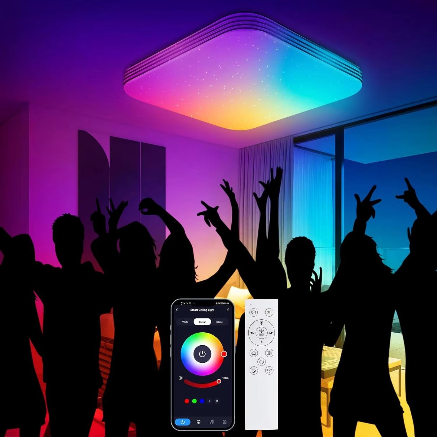 RGB LED Deckenlampe Dimmbar mit Fernbedienung – Moderne Wohnzimmerleuchte für 10–30 m²