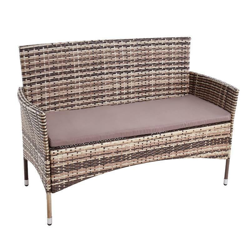Polyrattan Gartenbank – 2-Sitzer Sitzbank mit Sitzkissen, verschiedene Farben, wetterfest