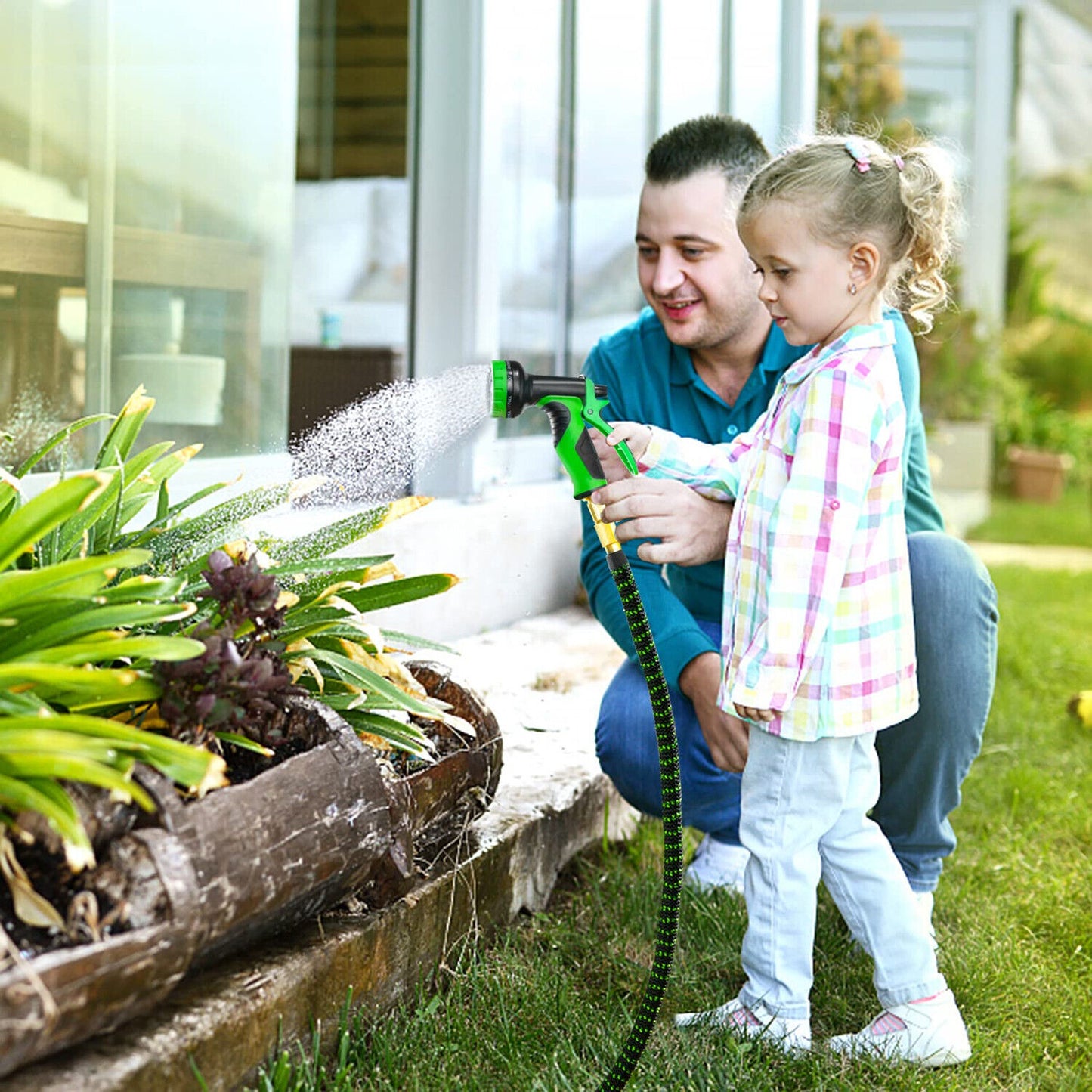 Flexibler Gartenschlauch – Dehnbar 7,5–45m, mit 8-fach Multifunktionsbrause